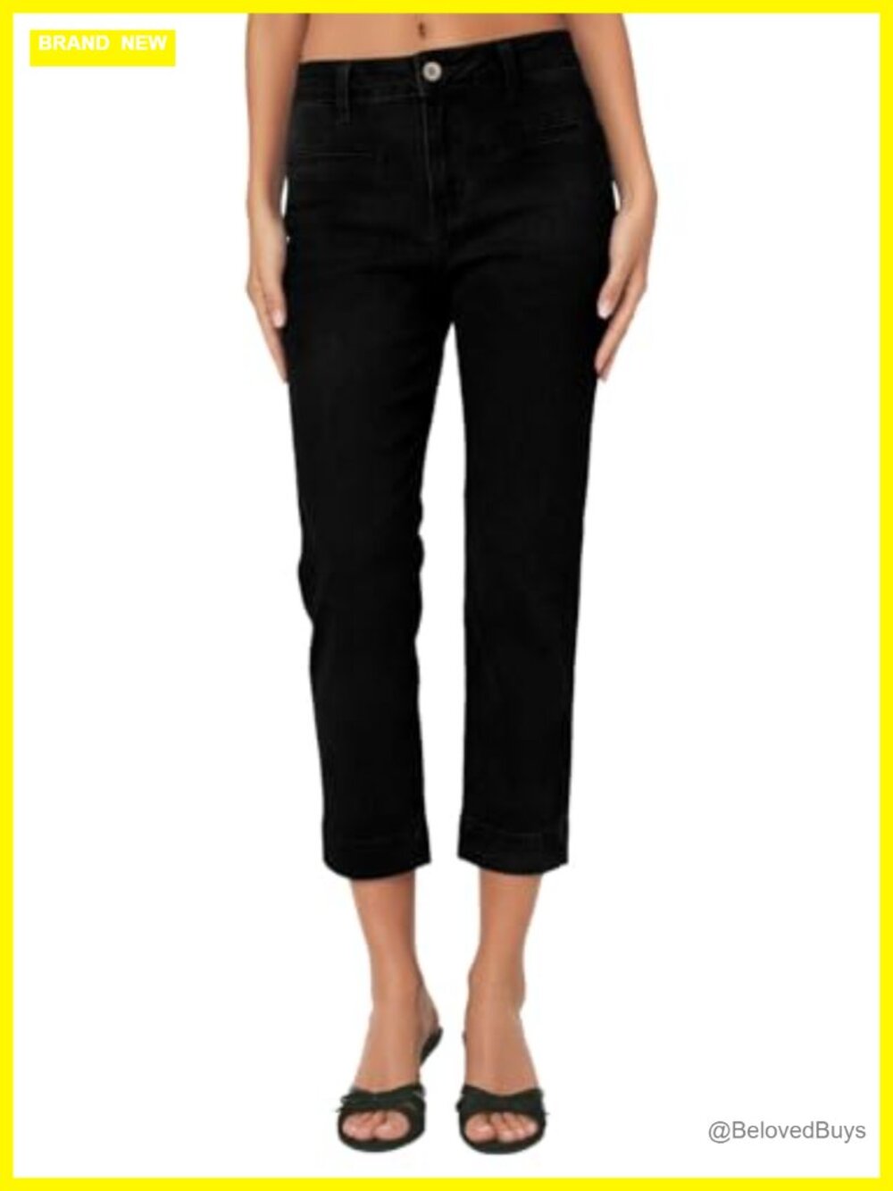 High Waist Stretchy Skinny Capri Jeans Welt Pockets Cropped Denim Pants